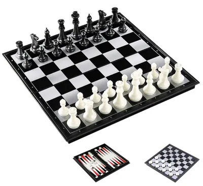 Zdjęcie produktu dla Gra w szachy 3 w 1, magnetyczna, składana plansza do gry w szachy, warcaby i backgammon