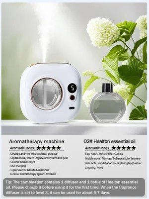 Produktbild von Aromadiffuser 2 W, wiederaufladbar, Ultraschall, Timer, für ätherische Öle, 21–30 m² – Healton