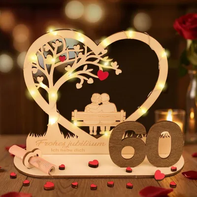 Produktbild von Holzgeschenk zur Feier des 60. Hochzeitstages – Dekoration für das Diamantenjubiläum