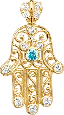 Image de Pendentif Hamsa Femme Or 375/1000 avec Oxyde de Zirconium - 17mm*10mm; TRS23564