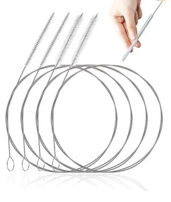 Image de Lot de 4 brosses de nettoyage flexibles, 100 cm, en acier inoxydable, pour pailles, bouteilles et tuyaux