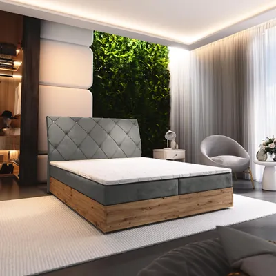 Produktbild von Masseno Boxspringbett VELLANO 140x200 cm Komplett-Set mit Bonell Matratze und Topper, Polsterbett mit Bettkästen -Grau, KRONOS 15