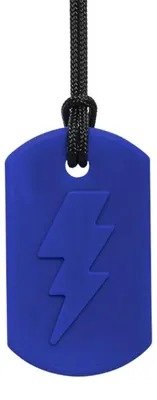 Zdjęcie produktu dla Zabawka ARK Therapeutic Kaukette, niebieska, w kształcie błyskawicy. Kauwketting (zabawka do żucia) z motywem błyskawicy, przeznaczona do żucia przez przednie zęby.