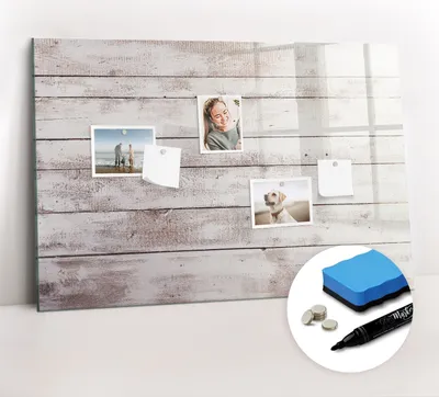 Produktbild von Magnetpinnwand Memoboard - Zubehörsatz - Schwarzer Marker + Schwamm + Magnete - 90 x 60 cm - Holzbrettmuster