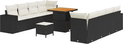 Image de Ensemble de canapé de jardin avec coussin 11 pcs Noir polyrotin