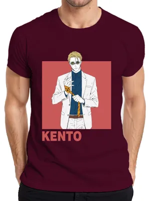 Productafbeelding van Kento Anime herenpak, zonnebril, stropdas, cadeau, retro, heren T-shirt, bordeauxrood, maat 3XL