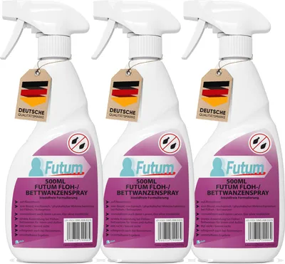 Produktbild von FUTUM 3x500ml Bettwanzen- / Flohspray | Biozidfreie Formel gegen Bettwanzen, Flöhe, Larven & Insekteneier | auf Wasserbasis
