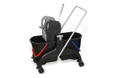 Produktbild von Hypafol Reinigungswagen 2 x 25 L | Wischwagen mit Mopp-Presse | Doppelkammer-System | Frisch- & Schmutzwasser | Schwarz