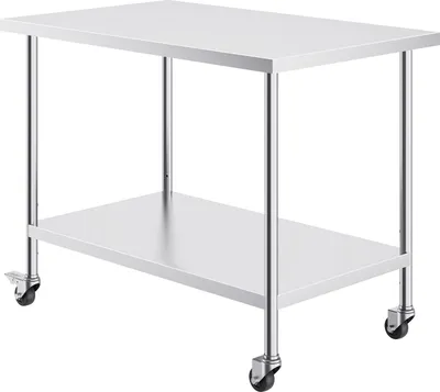 Produktbild von SucceBuy 30x48x38 Zoll Edelstahl-Arbeitstisch, robuster Arbeitstisch mit 4 Räder und verstellbare Höhe, gewerblicher Küchentisch für Restaurants, Silber