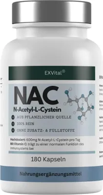 Image de Gélules de NAC, hautement dosées avec 600mg par gélule, 180 pièces de Exvital