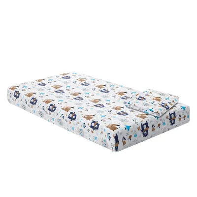 Produktbild von VankúšPrim Hypoalergénne bavlnené prestieradlo do detskej postieľky s gumičkou na matrace 120x60 cm pre hrúbku 10 cm Biele s medveďom a líškou