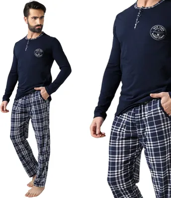 Produktbild von Herren Schlafanzug lang Pyjama 100% Baumwolle Neti PM00086-4, Dunkelblau, L