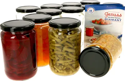 Produktbild von 12er Set Einmachglas 720ml Deckel Schwarz Rund Einkochgläser Vorratsglas Glasbehälter Aufbewahrung