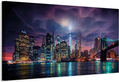 Produktbild von Italienischer Leinwand Leinwandbild - New York: Dark City 120x40 cm Städte d-B-0155-b-a