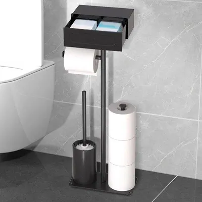 Produktbild von Toilettenschwaber mit Borste und Ablage, schwarz, praktisch