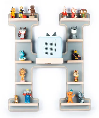 Image de Lettre H d'étagère pour enfants / Suspension pour Tonie Box and Tonie Figures / Étagère d'économie d'espace / H. 54 x W. 46 x D. 19 cm / Tablette murale Tablette Musique Figurines Inserts magnétiques de stockage / Étagère de stockage Bois