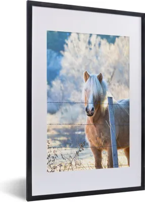 Produktbild von MuchoWow® Gerahmtes Poster Pferd - Winter - Schnee 40x60 cm - Poster mit Schwarzem Bilderrahmen Wandposter Rahmen Foto Bilder - Poster in Rahmen