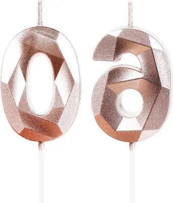 Immagine prodotto di Set di candeline da festa color oro rosato con numeri - Numero 60 - Per decorazioni di compleanno e feste