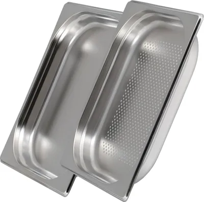 Produktbild von jokobela GN Behälter SET :: GN 1/2 40mm, 1x gelocht, 1x ungelocht :: geeignet für Gaggenau / Miele / Siemens / AEG / Elektrolux Dampfgarer (Temperaturbeständig, Edelstahl, Spülmaschinentauglich)