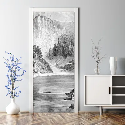 Produktbild von Dekorative Türtapete Türposter Tür dekoration selbstklebend Türaufkleber Gezeichnete Berge 77 x 200 cm