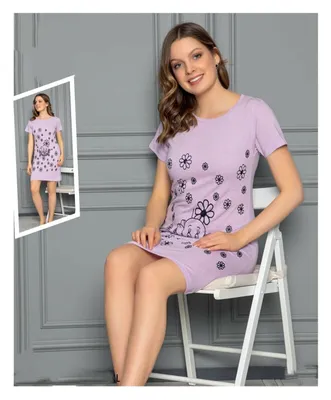 Zdjęcie produktu dla Damen Nachthemd Tunika Pyjama Pyjama Schlafanzug Lila M Kurz Nachtwäsche L-39