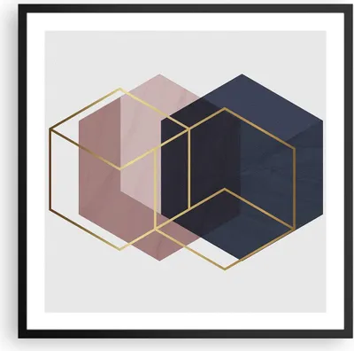 Produktbild von Gerahmtes Poster - Schwarzer Rahmen - Sechsecke Modern Gold - 60x60 cm - Wand Bild - Wanddeko - Wandbilder - Kunstposter - Wandposter - Bilderrahmen - Bilder - Kunstdruck - P2BAC60x60-4691
