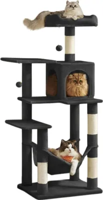 Produktbild von ACAZA Kratzbaum für mehrere Katzen – Katzen-Residenz mit Hängematte – Katzenbaum – 143 cm – Schwarz