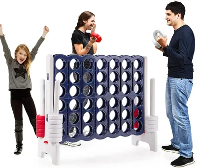 Produktbild von COSTWAY Vier-Gewinnt Spiel, 4 Gewinnt Spielbrettsätze, Vier in Einer Reihe Spiel mit 42 Jumbo Ringen und Schieberegler zum schnellen Neustart für Kinder und Erwachsene (Weiß)