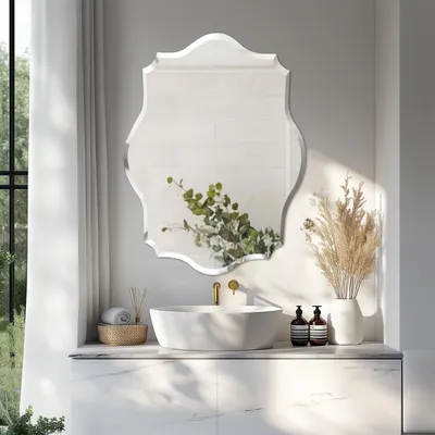 Immagine prodotto di Vrygle Specchio da Parete Asimmetrico 50x70 cm – Specchio da Ingresso con Bordo Ondulato per Soggiorno, Camera da Letto e Bagno