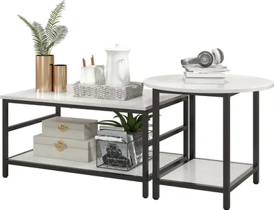Produktbild von Couchtisch 2er-Set Beistelltisch Kaffeetisch Satztisch Sofatisch im modernen Design mit Marmoroptik für Wohnzimmer Schlafzimmer Stahl