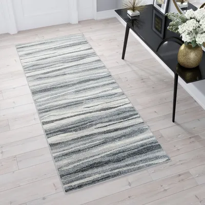Produktbild von Teppichläufer Meterware Flur Brücke Wohnzimmer Schlafzimmer Kurzflor Modern Design Meliert Grau Beige  70 x 500 cm
