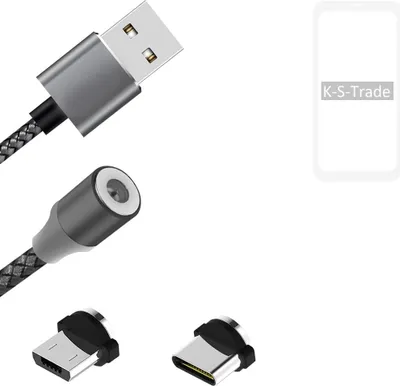 Produktbild von K-S-Trade Hochwertiges Magnet-Lade-kabel Sync-Kabel Daten-Kabel für LG Electronics G8X THinQ mit USB-Typ-C-Anschluss und Micro-USB-Anschluss 2A bis