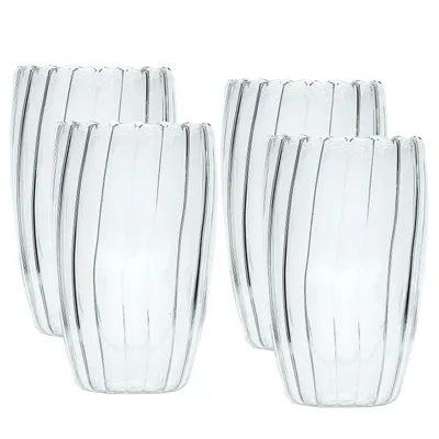 Produktbild von Intirilife 4x Doppelwandiges Thermo Glas - Striped Style - 350ml Füllmenge - Mundgeblasen isoliert für Latte Macchiato, als Teeglas oder Kaffeeglas mit Henkel