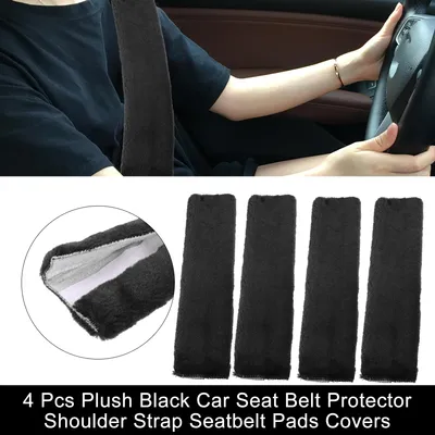 Image de 4 Pcs Peluche Voiture Siège Ceinture Protecteur Coussinet Doux Confortable Couvre Noir