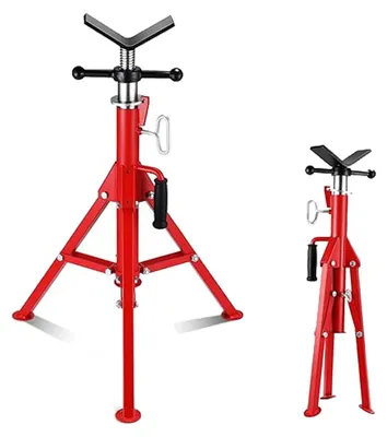 Produktbild von V-Kopf Rohrbock - Höhenverstellbarer Rohrständer - Tragkraft 1134 kg - Klappbar - Kohlenstoffstahl-Konstruktion - Für Schweißen & Gewindeschneiden