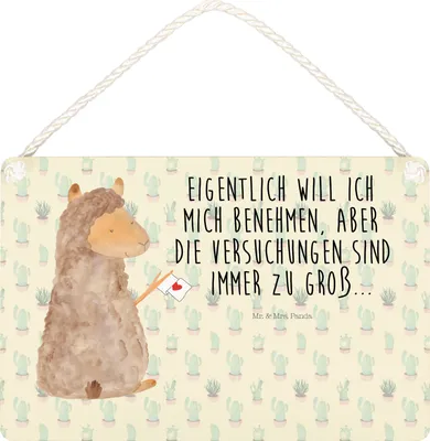 Produktbild von Mr. & Mrs. Panda Schild Alpaka Fahne DIN A5 - Kaktus Grün - Geschenk, Türschild, Wandbild Holz, holzbild, kleine aufmerksamkeit, Lamas, Liebe, Lama, Alpakas, wandtafel