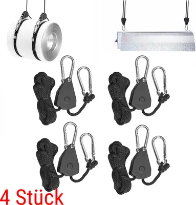 Produktbild von 4 Stück 1/8 Hebeseil Metall-Ratschenhaken Verstellbarer Seilaufhänger Seilratsche Rope Ratchet mit Haken für Aufhängung Pflanzenlicht Grow Light