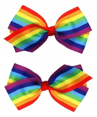 Produktbild von Regenbogen-Haarspangen, Haarschleifen für Damen und Mädchen, Regenbogen-Haaraccessoires, Haarschmuck, Haarspange mit Schleife, Haarspangen und Haarnadeln (10,2 cm Regenbogen), 2 Stück