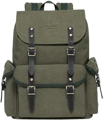 Produktbild von Canvas Retro Rucksack für Damen und Herren, Vintage Wanderrucksack, mit 14-Zoll-Laptopfach für Arbeit, Reisen, Universität, 20L, Olivgrün