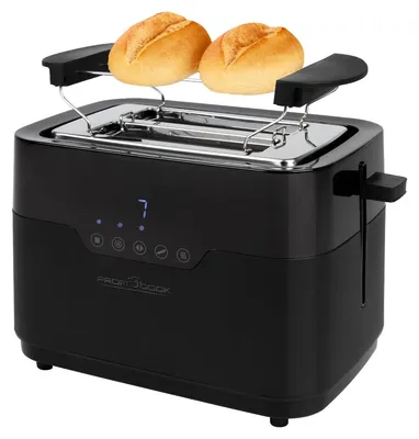 Toaster 2 Scheiben, Brötchenaufsatz, Auftaufunktion, 7 Stufen, schwarz matt