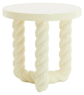 Zdjęcie produktu dla Light & Living stolik boczny VALLEJO z powłoką połyskową w kolorze kremowym – Ø46x46 cm