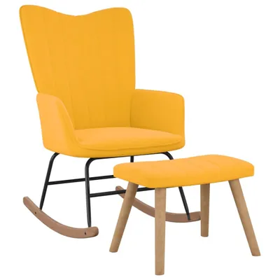 Image de Chaise à bascule "Hattert" en velours jaune moutarde. Dimensions (L/H) 61x98 cm