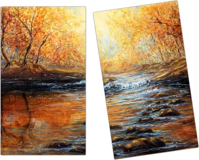 Produktbild von Spritzschutz Herdabdeckplatte Schneidebrett aus Glas Sonnenstrahlen im Wald 2-Teilig (60x52cm)