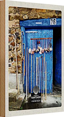 Produktbild von Holzschild Reise 20x30cm Spanien Muscheln blaue Tür Gehstock