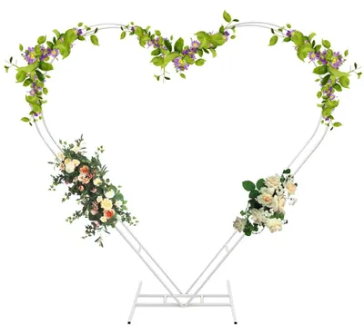 Produktbild von Herzförmiger Hochzeitsbogen - Metallrahmen - 74 x 70 cm - T-förmiger Standfuß - Blumen- und Ballonständer - Rostbeständig - Weiß