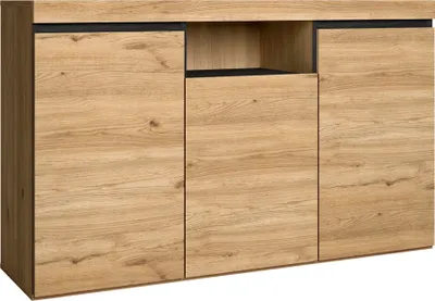 Produktbild von skraut-home Sideboard, Eiche/Schwarz, nordisch, Melamin, 81x140x40 cm, für Wohnzimmer, Esszimmer & Büro, Stauraum für Bücher & Deko