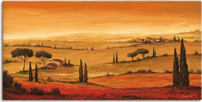 Produktbild von ARTland Leinwandbild Mohnfeld in der Toskanalandschaft Größe: 40x20 cm