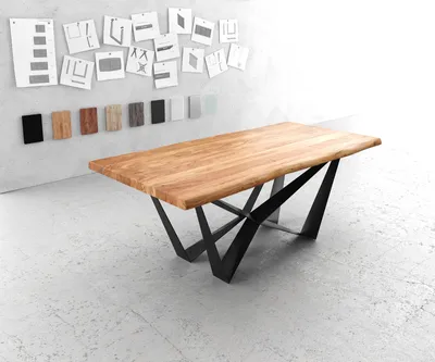 Produktbild von DELIFE Esstisch Edge 200x100 XL Akazie Natur Spider Flachstahl Schwarz Live-Edge