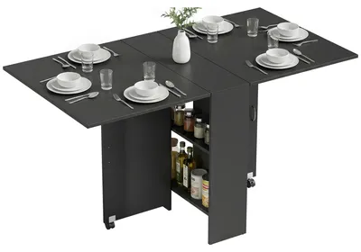Produktbild von Klappbarer Holztisch fš¹r 4-6 Personen mit Rollen, 75 x 140 x 74 cm, Schwarz