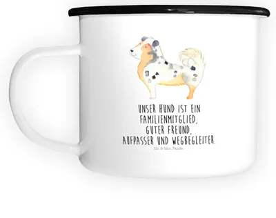 Produktbild von Mr. & Mrs. Panda Haferl Hund Australien Shepherd - Weiß - Geschenk, Teetasse, Große Tasse, Emaille Becher, Pott, Hundemotiv, Spruch, Familie, Sprüche